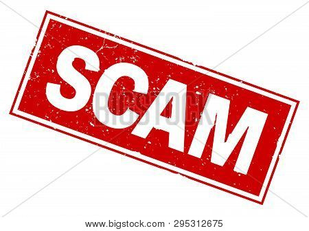 Word Scam On Red Rubber Stamp Print