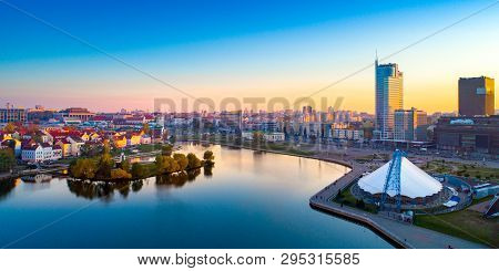 Aerial View Of Nemiga, Minsk. Republic Of Belarus