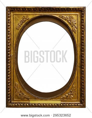 Picture Gold Wooden Tondo Frame For Design On Isolated Background