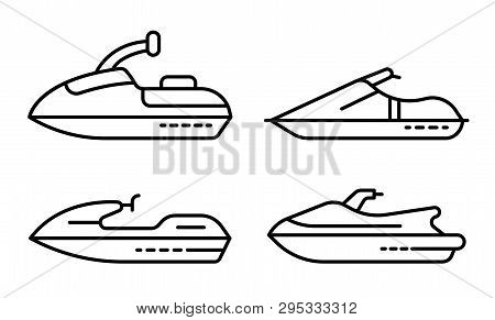 Jet Ski Icons Set. Outline Set Of Jet Ski Icons For Web Design Isolated On White Background