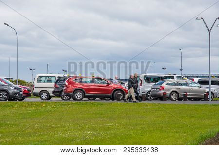 Keflavik Iceland - June 11. 2018: The Taxi Line At Reykjavik Keflavik International Airport