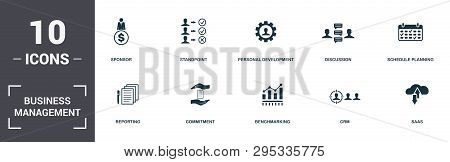 Business Management Set Icons Collection. Includes Simple Elements Such As Sponsor, Standpoint, Pers