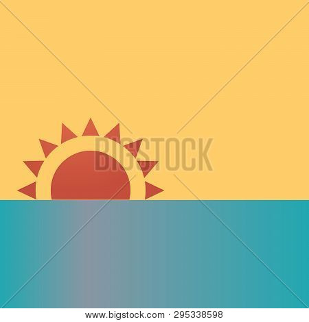 Minimalist Beautiful Sunset Over Ocean Vector Illustration