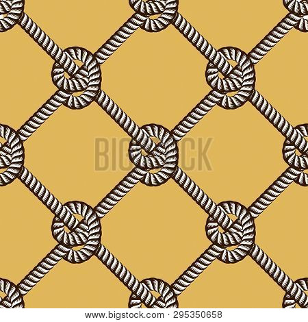 Seamless Nautical Rope Pattern Vector. Endless Navy Illustration With Loop Cord Lines Ornament. Cord