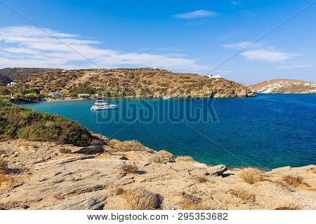 Chrysopigi Bay With The Main Beach Of Apocofto With Amazing Turquoise Waters. Sifnos Island, Cyclade
