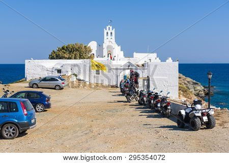 Sifnos, Greece - September 11, 2018: Chrisopigi Monastery Located At The South-eastern End Of The Is