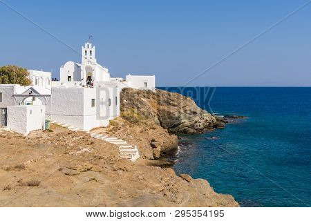 Chrisopigi Monastery Located At The South-eastern End Of The Island Of Sifnos. Cyclades, Greece