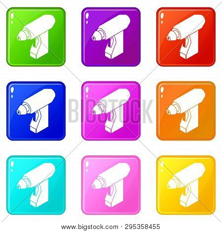 Manual Welding Torch Icons Set 9 Color Collection Isolated On White For Any Design