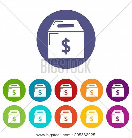 Box Money Icons Color Set For Any Web Design On White Background