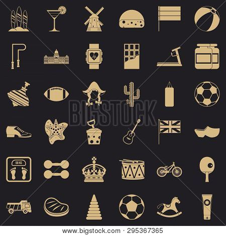 Play Icons Set. Simple Style Of 36 Play Icons For Web For Any Design