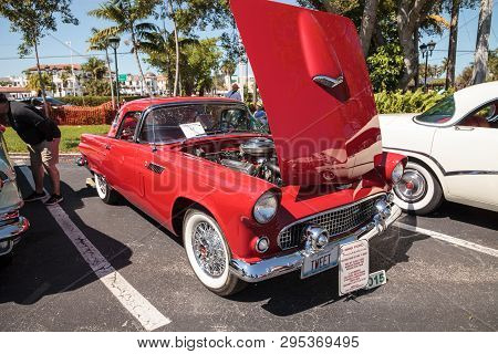 Naples, Florida, Usa - March 23,2019: Red 1956 Ford Thunderbird At The 32nd Annual Naples Depot Clas