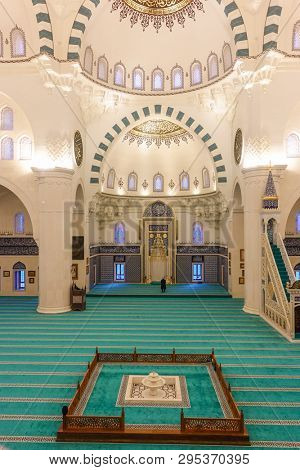 ANKARA, TURKEY - MARCH 16, 2019: Melike Hatun Mosque interior details 