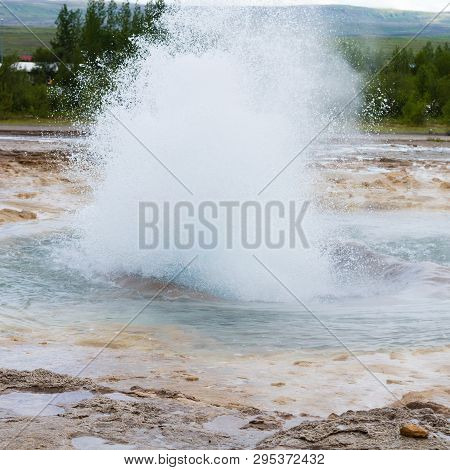 Strokkur Geothermal Area. Strokkur Geyser Eruption, Iceland