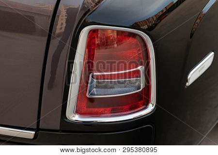 Novosibirsk, Russia - 04.11.2019: Rear Taillamp View Of New A Very Expensive Rolls Royce Phantom Car