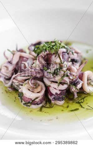Lulas Algarvia Portuguese Traditional Algarve Fresh Seafood Marinated Squid With Coriander Infused O