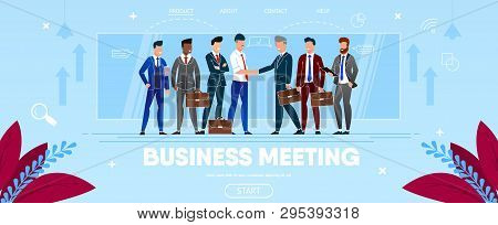 Business Meeting Of People Group Stand Face To Face Shaking Hand, Agreement Communicating. Businessm
