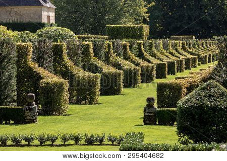Eyrignac, France - September 2, 2018: The Picturesque Jardins Du Manoir D Eyrignac In Dordogne. Fran