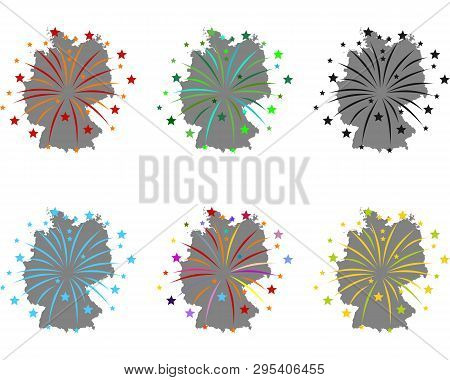 Detailed And Accurate Illustration Of Map Of Germany With Fireworks