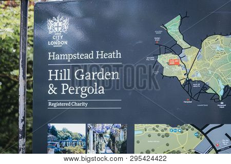 London, Uk - April 11, 2019: Entrance Sign To The The Hill Garden And Pergola In Golders Green, Lond