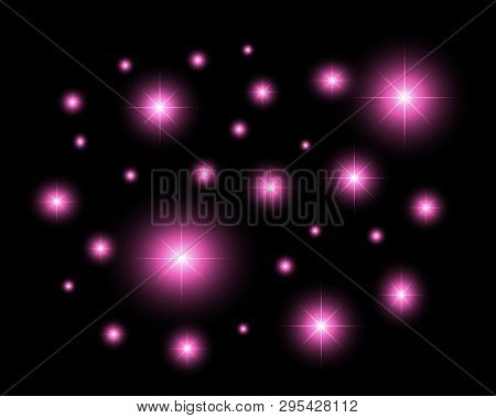 Glitter Effect With Black Isolated Background. Pink Magic Shine Decorative Elements.