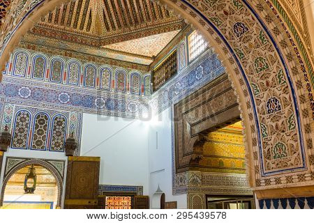 Marrakesh, Morocco - Jan 20: Moroccan Architecture Traditional Arabian Design - Rich Riyad Dar Si Sa
