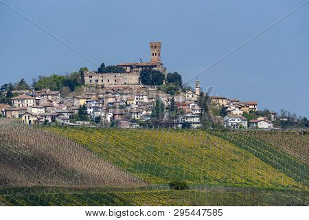 Oltrepo Pavese, Pavia, Lombardy, Italy: Country Landscape Of The Vineyards In Springtime (april)