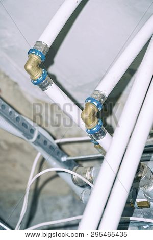 Sanitary Engineering. Connection Of Plastic Pipes Through Fittings. Water Supply