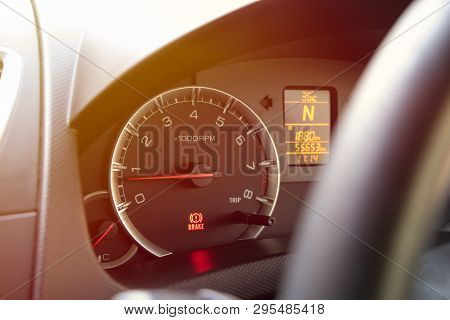 The Warning Light Handbrake In Car Dashboard
