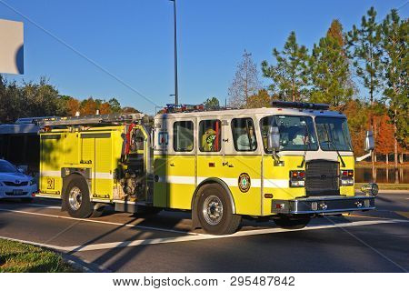 Orlando, Fl, Usa - Dec. 15, 2010: Reedy Creek Fire Truck In Orlando, Florida, Usa.