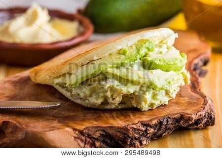 Typical Venezuelan Food, Arepa For Breakfast Called Queen Pepeada