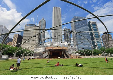 Chicago, Usa - June 27, 2013: Jay Pritzker Pavilion In Millennium Park In Chicago. Jay Pritzker Pavi