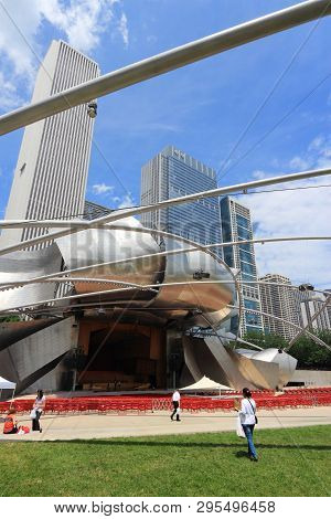 Chicago, Usa - June 27, 2013: Jay Pritzker Pavilion In Millennium Park In Chicago. Jay Pritzker Pavi