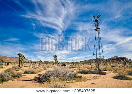 Old Windmill At Wall Street Mill, Joshua Tree National Park.