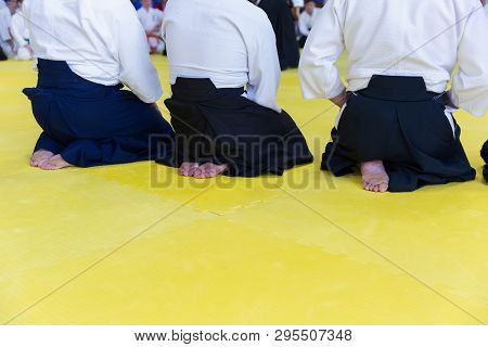 People In Kimono And Hakama On Martial Arts Training