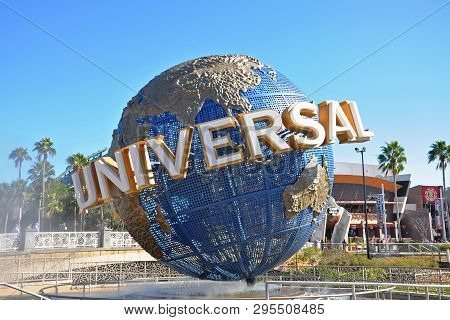Orlando, Fl, Usa - Dec. 17, 2010: Universal Globe At The Entrance To Universal Studios Park In Orlan
