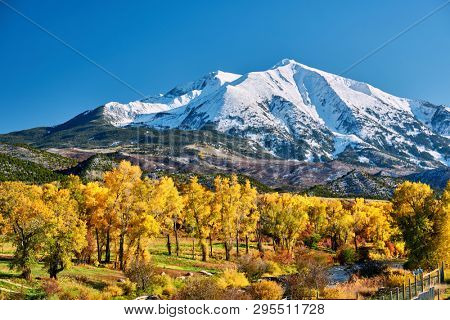 Mount Sopris autumn landscape in Colorado Rocky Mountains, USA. 