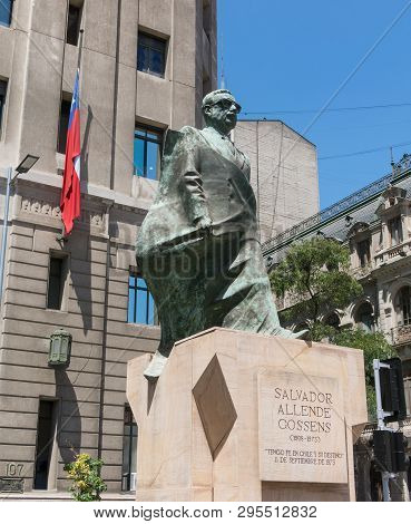 Monument To Chilean Statesman And Political Figure. Salvador Allende In Santiago De Chile