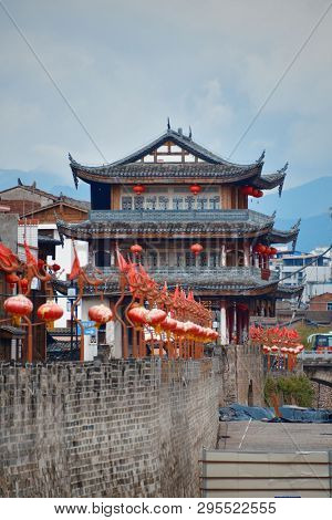 FUJIAN, CHINA â MARCH 2, 2018: Street view with historic architecture in Changting city in Fujian, China. 