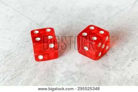 Two Translucent Red Craps Dices On White Board Showing Hard Eight From Decatur Double Number 8 .
