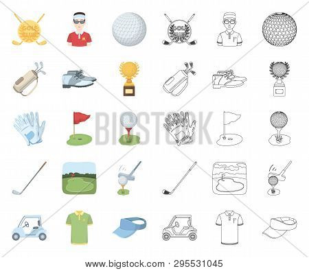 Golf And Attributes Cartoon, Outline Icons In Set Collection For Design.golf Club And Equipment Vect