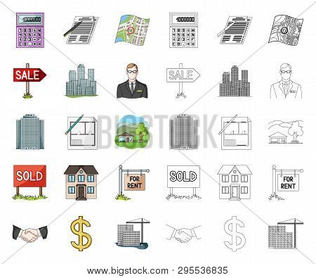 Realtor, Agency Cartoon, Outline Icons In Set Collection For Design. Buying And Selling Real Estate 