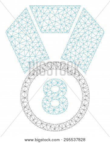 Mesh 8th Place Medal Polygonal Icon Illustration. Abstract Mesh Lines And Dots Form Triangular 8th P