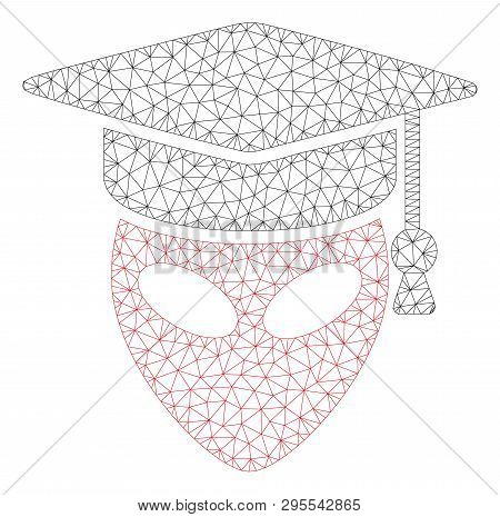 Mesh Alien Scientist Polygonal 2d Illustration. Abstract Mesh Lines And Dots Form Triangular Alien S