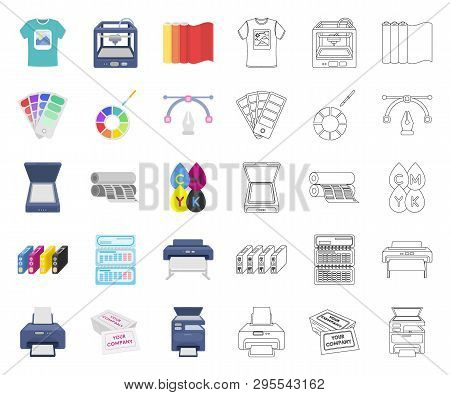 Typographical Products Cartoon, Outline Icons In Set Collection For Design. Printing And Equipment V