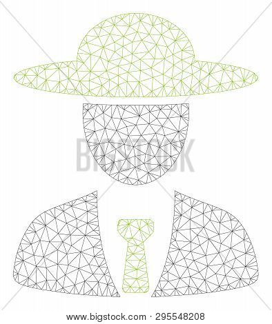 Mesh Agronomist Chief Polygonal Icon Illustration. Abstract Mesh Lines And Dots Form Triangular Agro