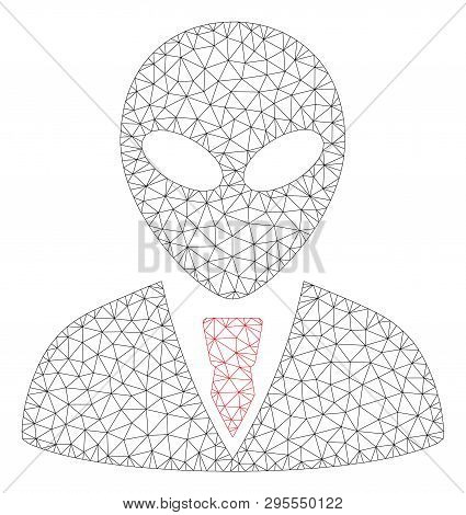 Mesh Alien Manager Polygonal 2d Illustration. Abstract Mesh Lines And Dots Form Triangular Alien Man