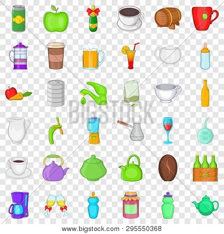 Food And Drink Icons Set. Cartoon Style Of 36 Food And Drink Icons For Web For Any Design