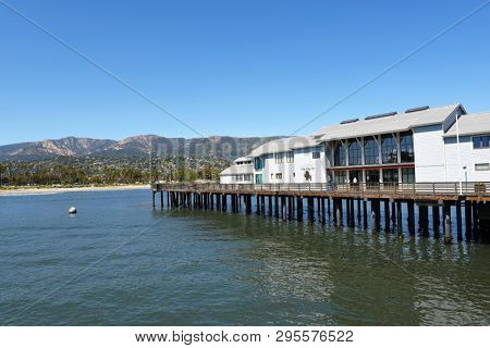 SANTA BARBARA, CALIFORNIA - APRIL 11, 2019: The Santa Barbara Museum of Natural History Sea Center is located on Stearns Wharf.