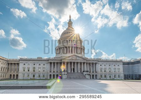 Washington Dc, Us Capitol Building In A Sunny Day, At Sunset. Usa.
