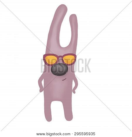 Cartoon Happy Pink Hare In Yellow Sunglasses
